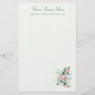 Elegant Pink Flowers and Eucalyptus Stationery