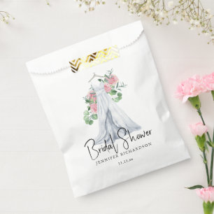 Elegant pink flowers and greenery - bridal shower  favor bag