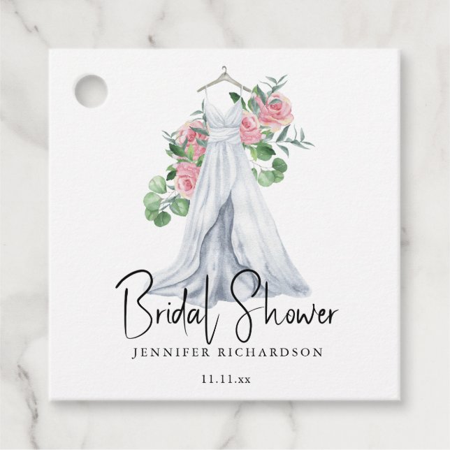 Elegant pink flowers and greenery - bridal shower  favor tags (Front)
