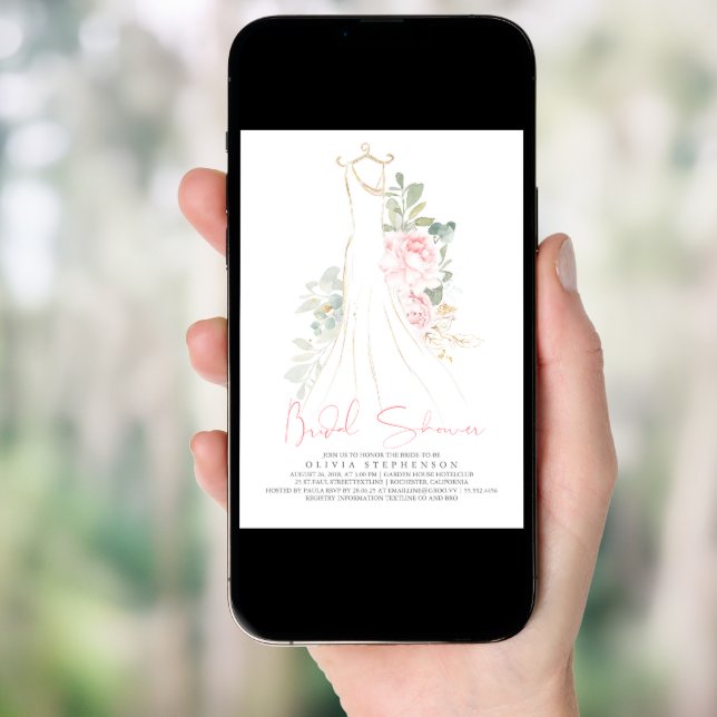 Elegant Pink Flowers and Greenery Bridal Shower Invitation (Front Digital)