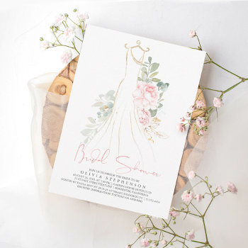 Elegant Pink Flowers And Greenery Bridal Shower Invitation by lovelywow at Zazzle