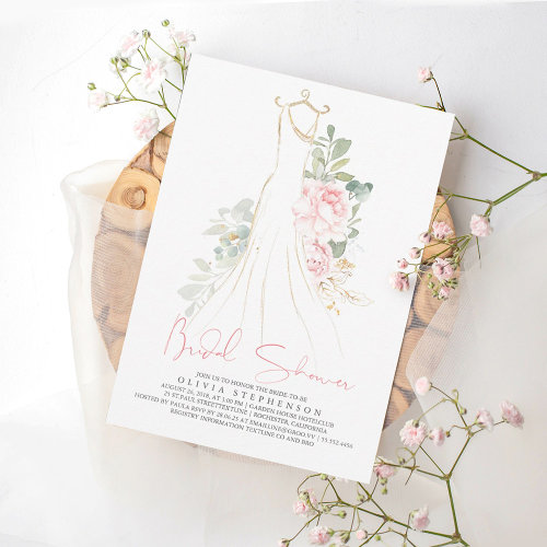 Elegant Pink Flowers and Greenery Bridal Shower Invitation
