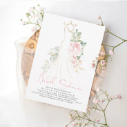 Elegant Pink Flowers And Greenery Bridal Shower Invitation at Zazzle
