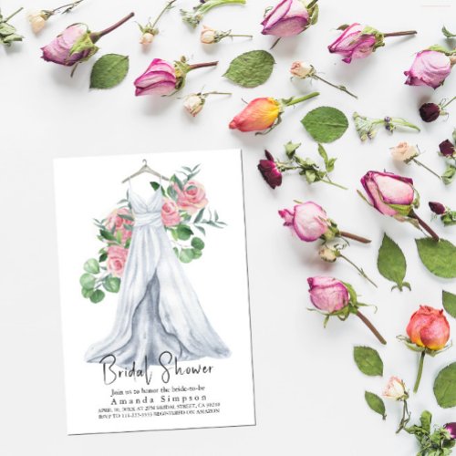 Elegant Pink Flowers and Greenery Bridal Shower Invitation