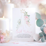 Elegant Pink Flowers and Greenery Bridal Shower Invitation<br><div class="desc">Soft pink flowers and wedding dress bridal shower invitations</div>