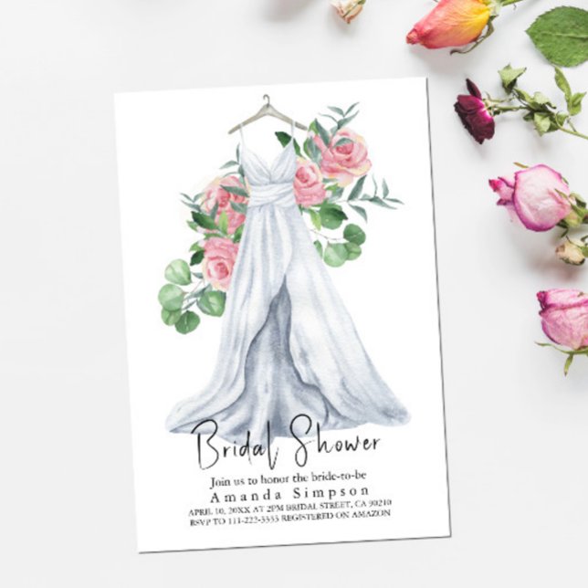 Elegant Pink Flowers and Greenery Bridal Shower Invitation (Creator Uploaded)