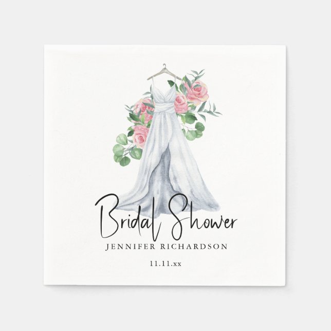 Elegant pink flowers and greenery - bridal shower  napkins (Front)