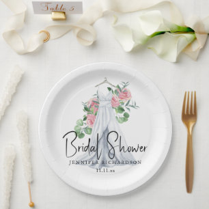 Elegant pink flowers and greenery - bridal shower paper plates