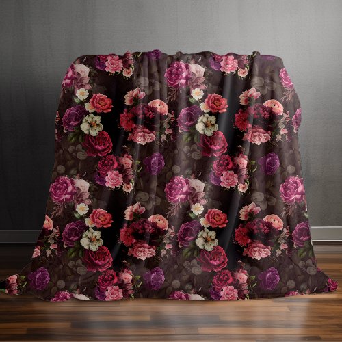 Elegant pink flowers and roses black floral duvet cover