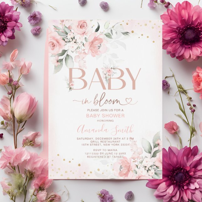 Elegant Pink Flowers Baby In Bloom Baby Shower Invitation (Creator Uploaded)
