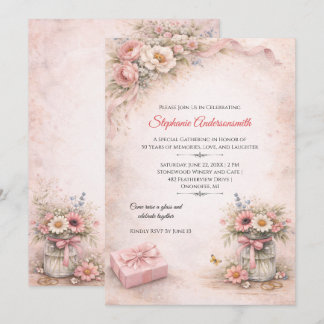 Elegant Pink Flowers Birthday Party | Invitation