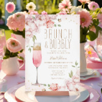 Elegant Pink Flowers Brunch & Bubbly Bridal Shower