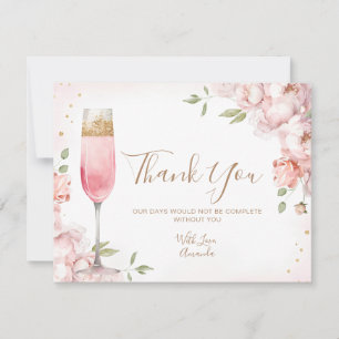 Elegant Pink Flowers Brunch & Bubbly Bridal Shower Thank You Card