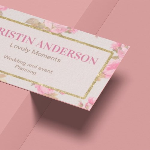 Elegant pink flowers business card