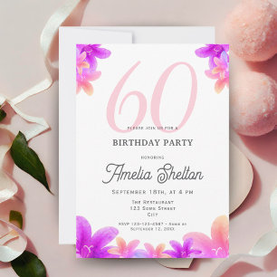 Elegant Pink Flowers Floral 60th Birthday Party Invitation