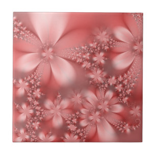 Elegant Pink Flowers Floral Puce Ceramic Tile