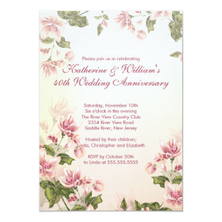 Elegant Pink Flowers Floral Wedding Anniversary Card