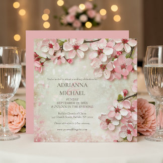 Elegant Pink Flowers Floral Wedding Invitation