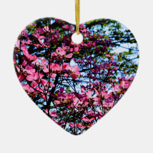 Elegant pink flowers florals blooming Dogwood tree Ceramic Ornament