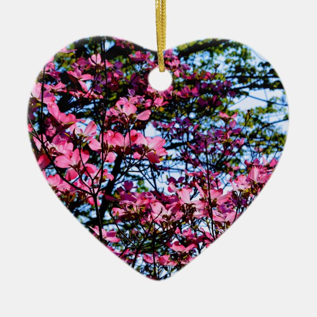 Elegant pink flowers florals blooming Dogwood tree Ceramic Ornament (Front)