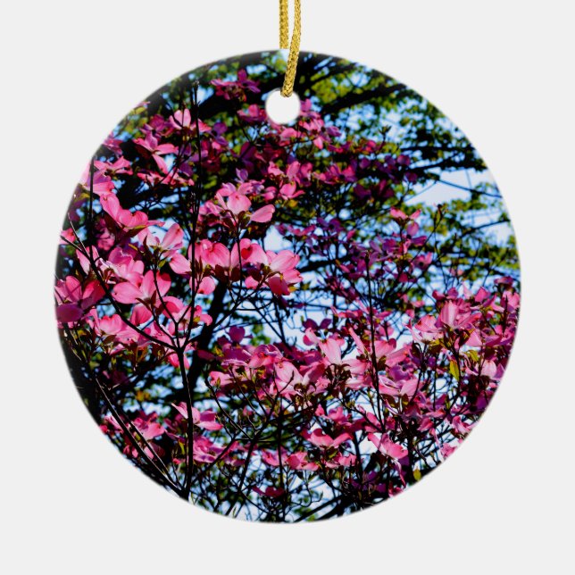 Elegant pink flowers florals blooming Dogwood tree Ceramic Ornament (Front)