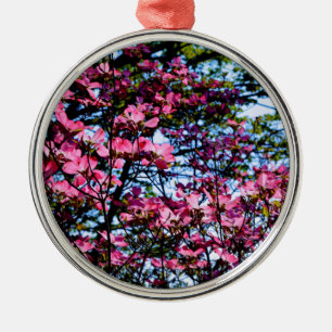 Elegant pink flowers florals blooming Dogwood tree Metal Ornament