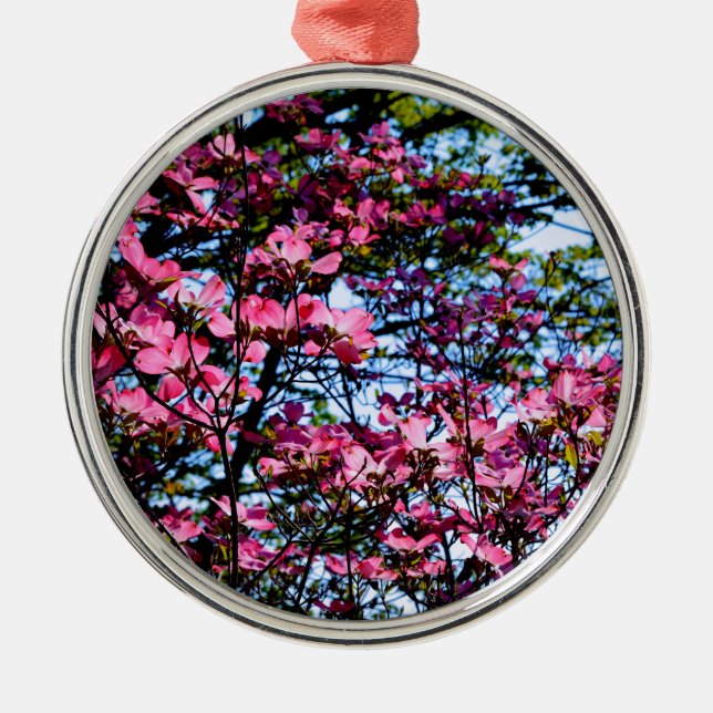 Elegant pink flowers florals blooming Dogwood tree Metal Ornament (Front)
