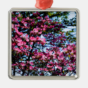 Elegant pink flowers florals blooming Dogwood tree Metal Ornament