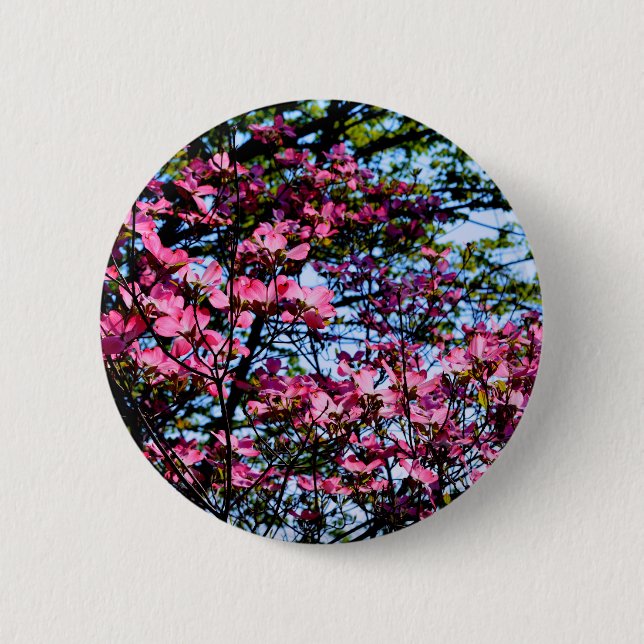 Elegant pink flowers florals blooming Dogwood tree Pinback Button (Front)
