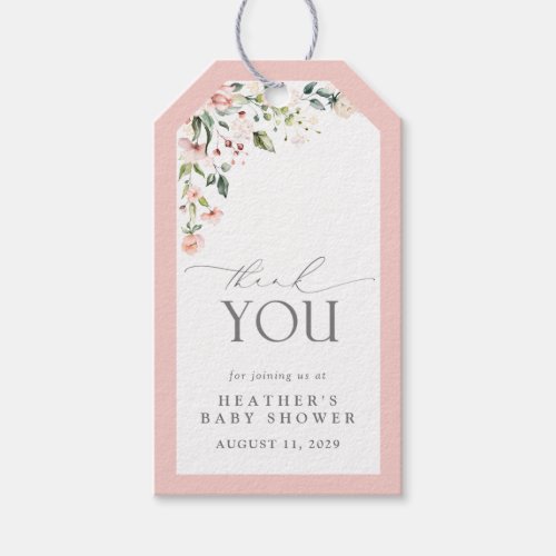 Elegant Pink Flowers Garden Baby Shower Thank You Gift Tags