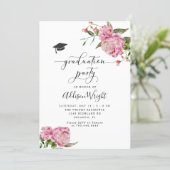Elegant Pink Flowers Graduation Party  Invitation (Standing Front)