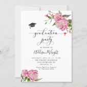 Elegant Pink Flowers Graduation Party  Invitation (Front)