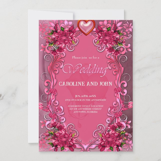 Elegant pink flowers invitation (Front)