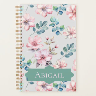 Elegant Pink Flowers Light Gray Planner