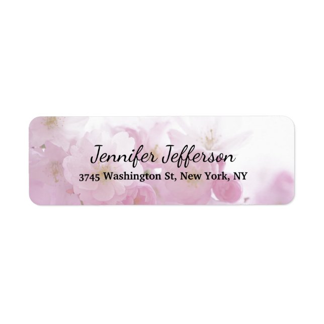 Elegant Pink Flowers Modern Handwriting Plain Label (Front)