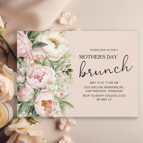 Elegant Pink Flowers Mothers Day Brunch Invitation