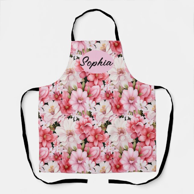 Elegant Pink Flowers Pattern - Perfect for Any Occ Apron (Front)