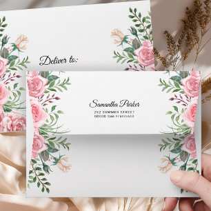 Elegant pink flowers personalized floral envelope