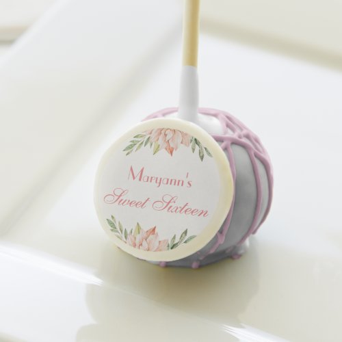 Elegant Pink Flowers Personalized Sweet 16 Cake Pops