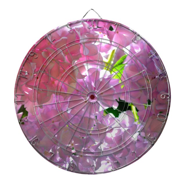 Elegant  pink flowers pink floral pink hydrangeas  dartboard with darts (Front)