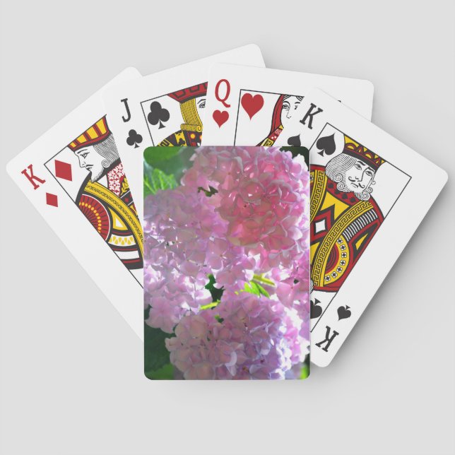 Elegant  pink flowers pink floral pink hydrangeas  poker cards (Back)