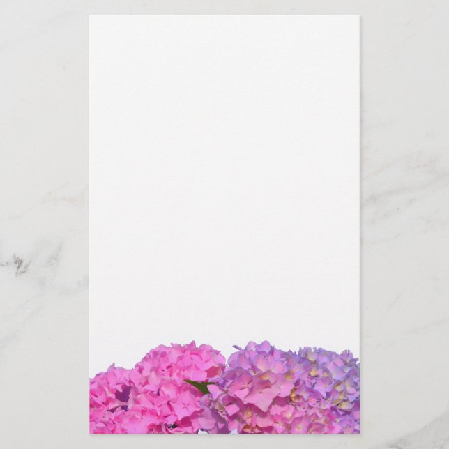 Elegant pink flowers pink hydraeas stationery (Front)