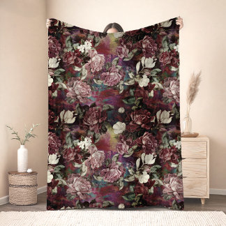 Elegant Pink Flowers Red Pattern Fleece Blanket