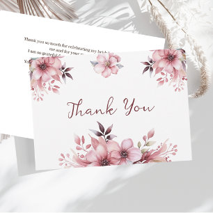Elegant Pink Flowers Thank You Bridal Shower Card