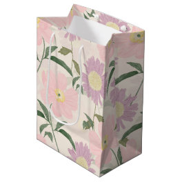 Elegant Pink Flowers Watercolor Boho Floral Medium Gift Bag