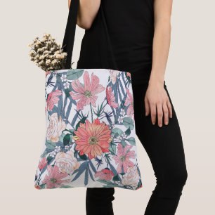 Elegant Pink Flowers Watercolor Floral Tote Bag