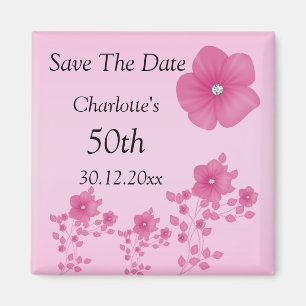 Elegant Pink Flowers With Diamonds Magnet
