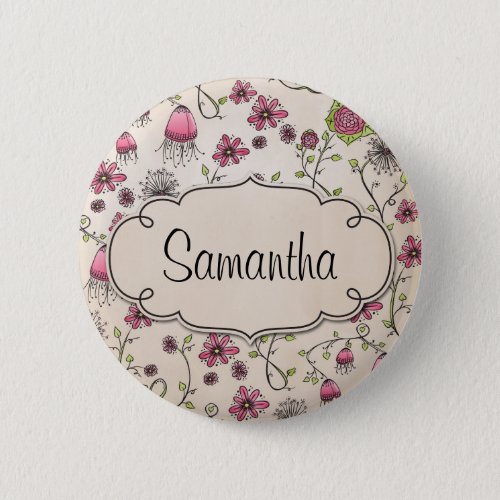 Elegant Pink flowers with frame for name Button