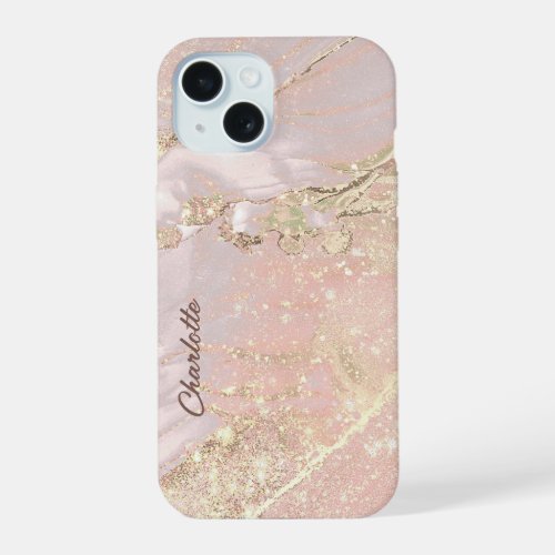 elegant pink fluid marble iPhone 15 case