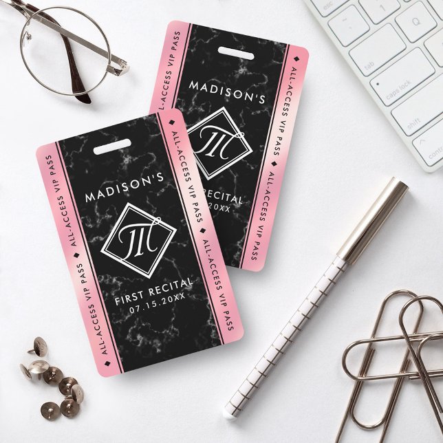 Elegant Pink Foil Black Marble VIP Event Badge (Creator Uploaded)
